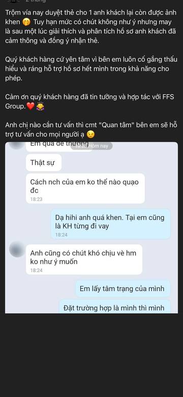 Khách nhắn lại sau khi nhận thẻ